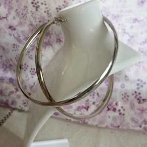 Vintage 4" Round Large Hoop Earring Silver in Color Plain but Pretty